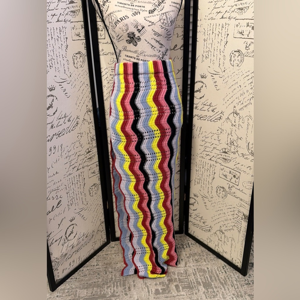 Multicolor Zigzag Patterned Crochet Maxi Skirt - image 1